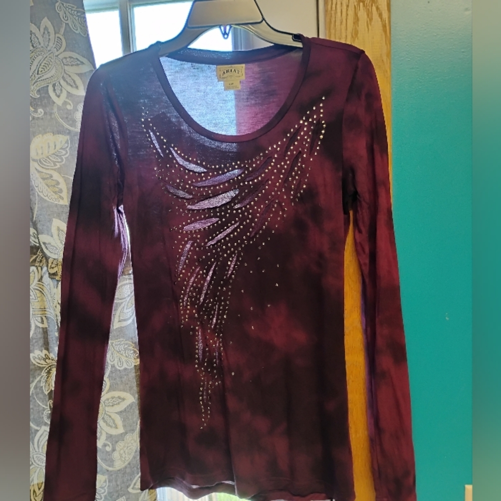 Ariat Deep Wine Long Sleeve Tee with Studded Design